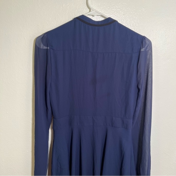 Express Button Front Dress Navy Blue Ruffle 2 - Picture 8 of 11